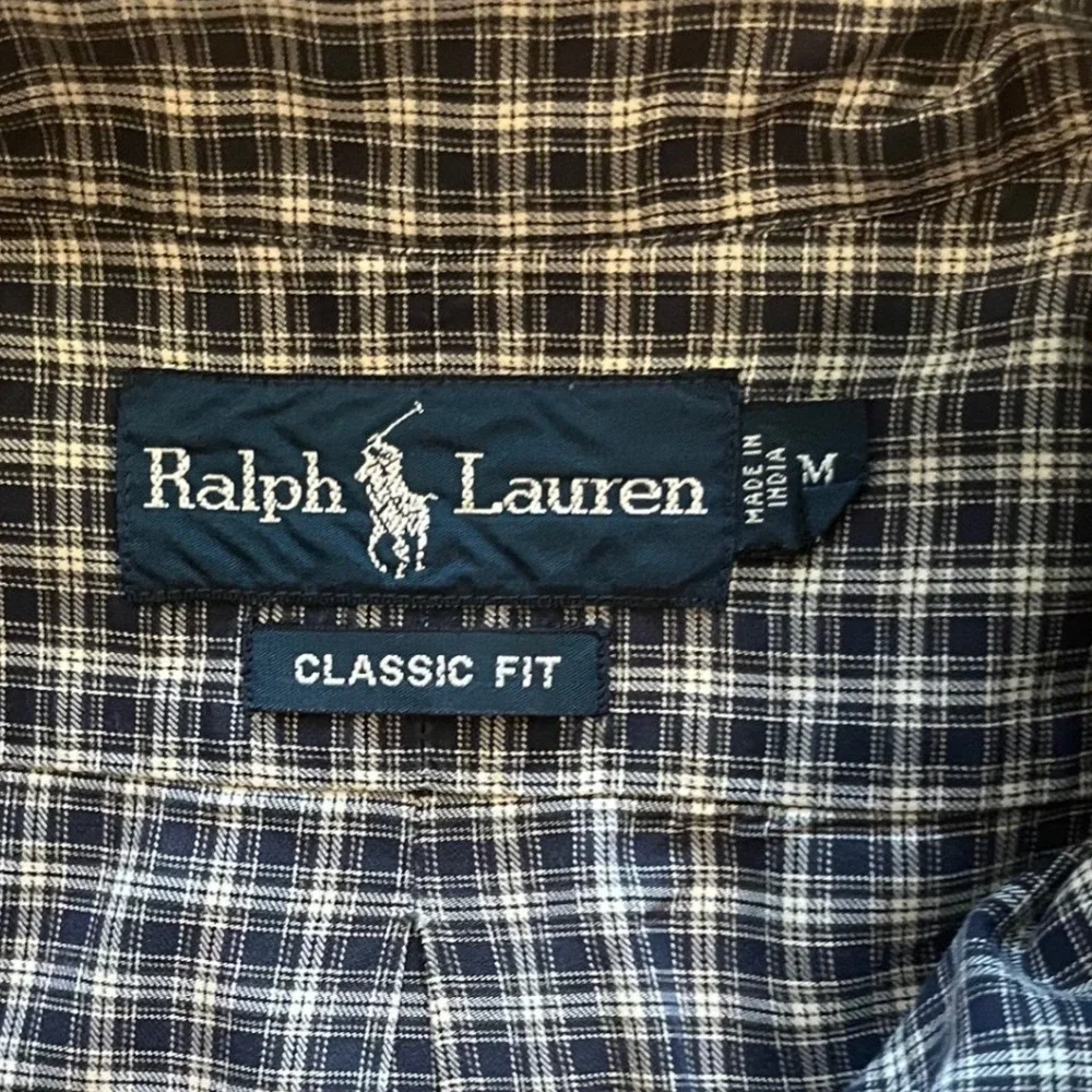 Ralph Lauren Men Classic Fit Plaid Button Down Shirt Navy White Size M Pony Logo